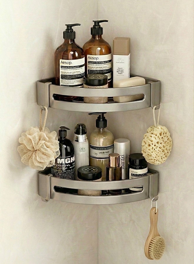 BASILKIT 2 Pieces Wall-Mounted Bathroom Shelf No Drilling with Stickers Wall mounted Bathroom Rack, Corner Shower Shelf. - Image 1